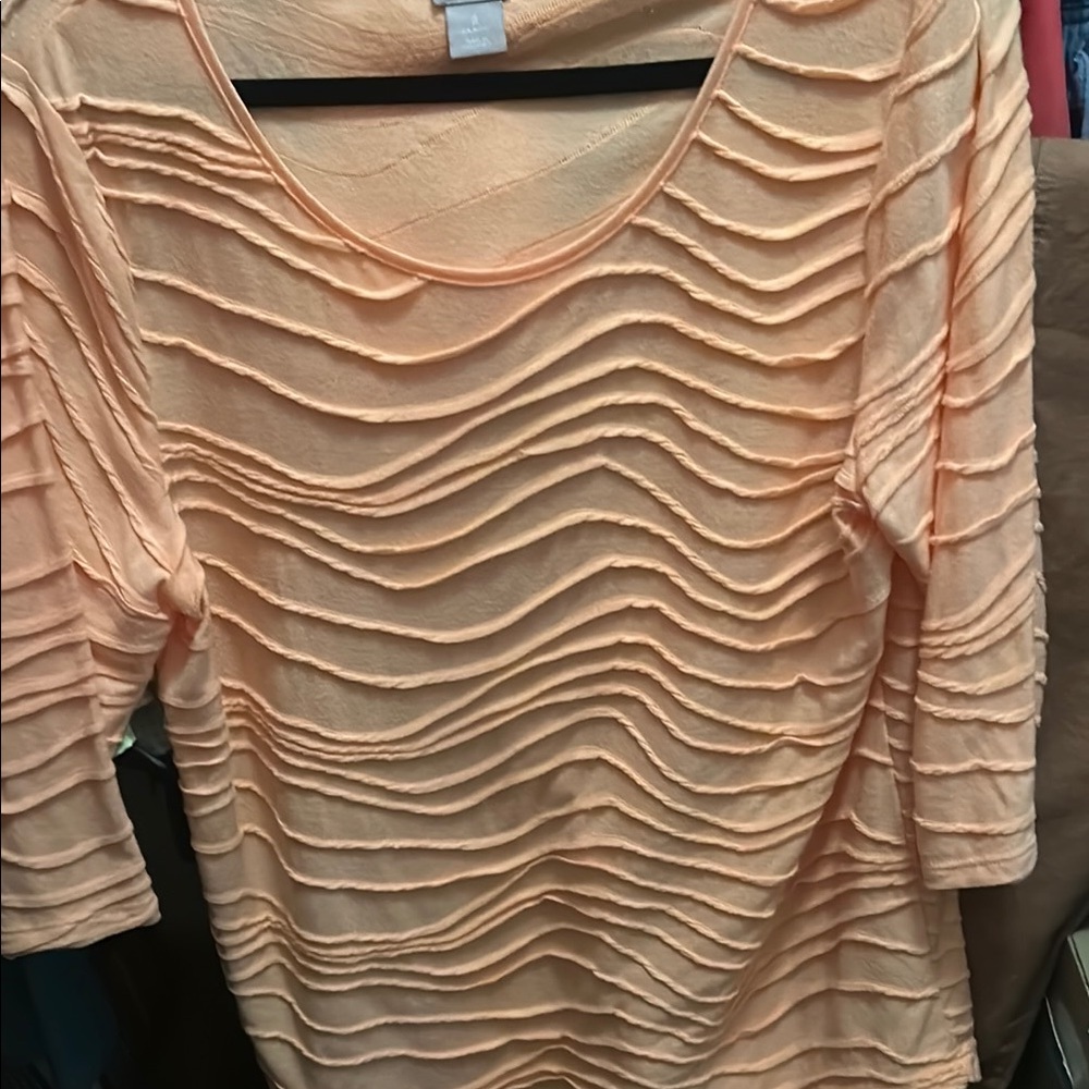 Chico's Orange Ruched Blouse with Three-Quarter Sleeves